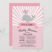Niedliche Whale-Girl-Kinderdusche Einladung (Vorne/Hinten)