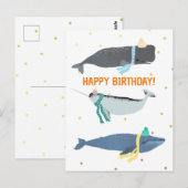 Niedliche Whale Scarves Winter Kindergeburtstag Postkarte (Vorne/Hinten)