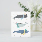 Niedliche Whale-Skarven Winterweihnachtliche Illus Postkarte (Stehend Vorderseite)