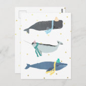 Niedliche Whale-Skarven Winterweihnachtliche Illus Postkarte (Vorne/Hinten)