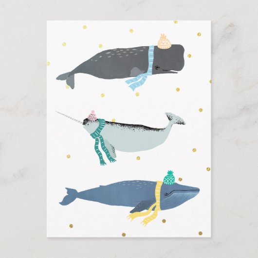 Niedliche Whale-Skarven Winterweihnachtliche Illus Postkarte (Vorderseite)