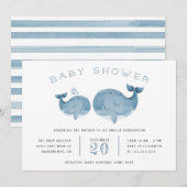 Niedliche Whale Whale Boy's Blue Baby Dusche Einladung (Vorne/Hinten)