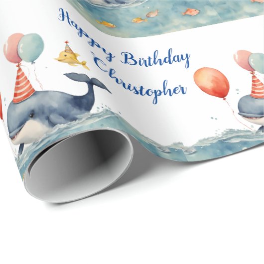 Niedliche Whaleboys Personalisiert zum Geburtstag Geschenkpapier (Rolleneckpunkt)