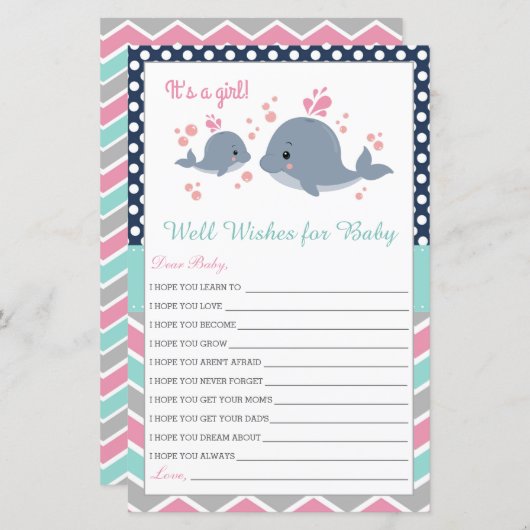 Niedliche Whalendusche Wünsche für Babykartenmädch (Vorne/Hinten)