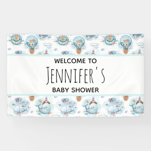 Niedliche Whales Watercolor Babydusche Banner (Horizontal)