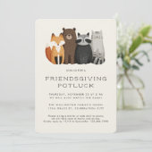 Niedliche Whimsiane Tiere Friendsgiving Potluck Einladung (Stehend Vorderseite)