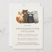 Niedliche Whimsiane Tiere Friendsgiving Potluck Einladung (Vorderseite)