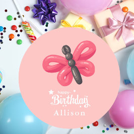 Niedliche Whimsical Ballon Butterfly Girl Geburtst Runder Aufkleber