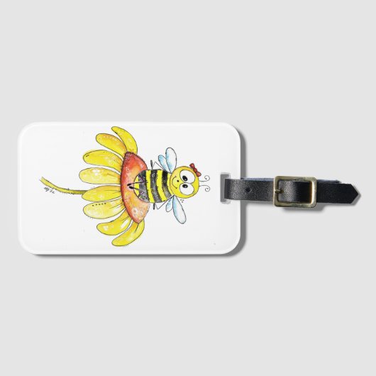 Niedliche Whimsical Biene auf einer Blume Gepäckanhänger (Vorderseite (Horizontal))