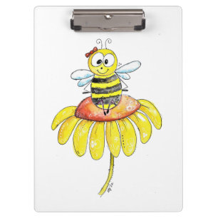 Niedliche Whimsical Biene auf einer Blume Klemmbrett