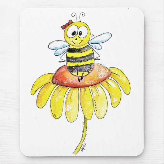 Niedliche Whimsical Biene auf einer Blume Mousepad (Vorne)