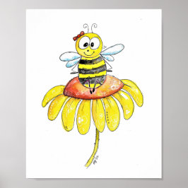 Niedliche Whimsical Biene auf einer Blume Poster