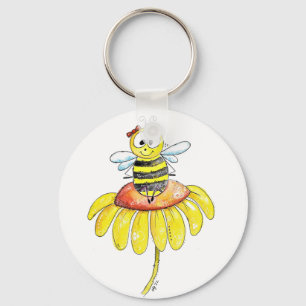 Niedliche Whimsical Biene auf einer Blume Schlüsselanhänger