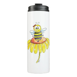 Niedliche Whimsical Biene auf einer Blume Thermosbecher