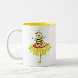 Niedliche Whimsical Biene auf einer Blume Zweifarbige Tasse