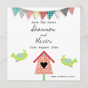 Niedliche Whimsical Birds und Birdhouse Save the D Date