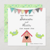 Niedliche Whimsical Birds und Birdhouse Save the D Save The Date (Vorne/Hinten)