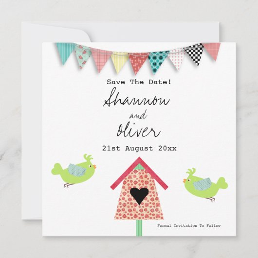 Niedliche Whimsical Birds und Birdhouse Save the D Save The Date (Vorderseite)