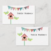 Niedliche Whimsical Birds und Birdhouse-Tischnumme Platzkarte (Vorne/Hinten)