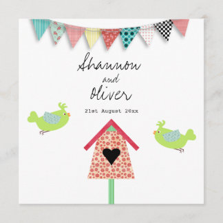 Niedliche Whimsical Birds und Birdhouse Wedite Einladung
