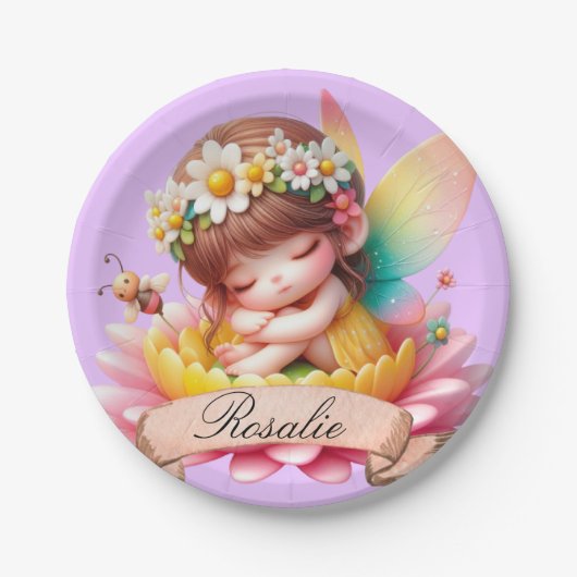 Niedliche Whimsical Blumenstrauß Träume Schlafmärc Pappteller (Vorderseite)