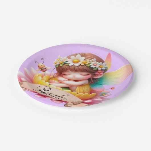 Niedliche Whimsical Blumenstrauß Träume Schlafmärc Pappteller (Schrägansicht)