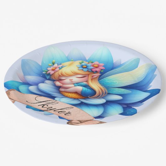 Niedliche Whimsical Blumenstrauß Träume Schlafmärc Pappteller (Schrägansicht)