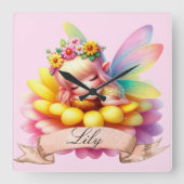 Niedliche Whimsical Blumenstrauß Träume Schlafmärc Quadratische Wanduhr (Vorderseite)