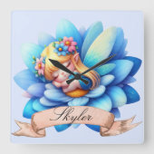 Niedliche Whimsical Blumenstrauß Träume Schlafmärc Quadratische Wanduhr (Vorderseite)