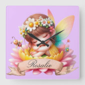 Niedliche Whimsical Blumenstrauß Träume Schlafmärc Quadratische Wanduhr (Vorderseite)