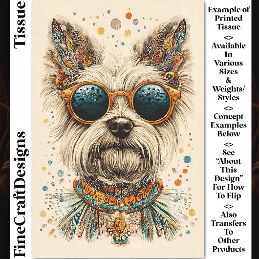 Niedliche Whimsical Boho Chic Westie Dog CK7 Decou Seidenpapier