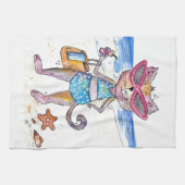 Niedliche Whimsical Cat am Strand Geschirrtuch (Horizontal)