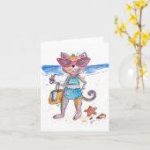 Niedliche Whimsical Cat am Strand Karte (Gelbe Blume)
