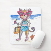Niedliche Whimsical Cat am Strand Mousepad (Mit Mouse)