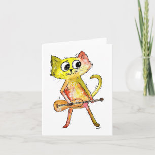 Niedliche Whimsical Cat Playing Gitarre Karte