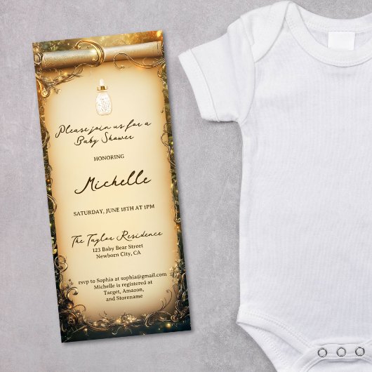 Niedliche Whimsical Enchanted Forest Scroll Babydu Einladung