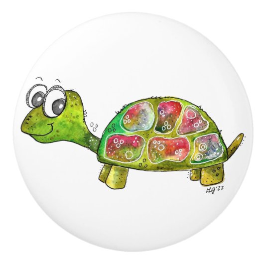 Niedliche Whimsical Farbenfrohe Schildkröte Kerami Keramikknauf (Vorderseite)