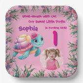 Niedliche Whimsical Floral Sea Turtle Girly Geburt Pappteller (Vorderseite)