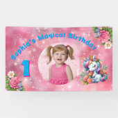 Niedliche Whimsical Floral Unicorn Girly 1. Geburt Banner (Horizontal)