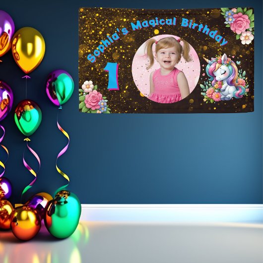 Niedliche Whimsical Floral Unicorn Girly 1. Geburt Banner