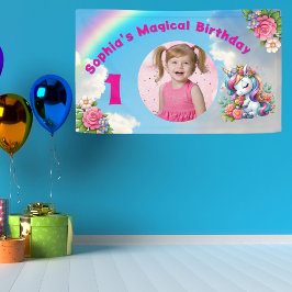 Niedliche Whimsical Floral Unicorn Girly 1. Geburt Banner