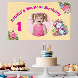 Niedliche Whimsical Floral Unicorn Girly 1. Geburt Banner