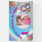 Niedliche Whimsical Floral Unicorn Girly 1. Geburt Banner (Vertikal)