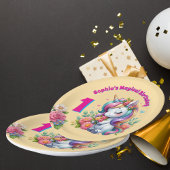 Niedliche Whimsical Floral Unicorn Girly 1. Geburt Pappteller