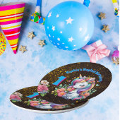 Niedliche Whimsical Floral Unicorn Girly 1. Geburt Pappteller