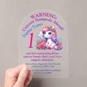 Niedliche Whimsical Floral Unicorn Girly Kindergeb Acryleinladungen (Insitu (Handheld))