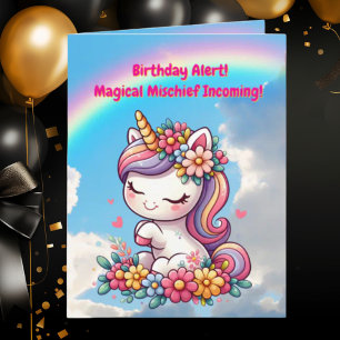 Niedliche Whimsical Floral Unicorn Girly Kindergeb Karte