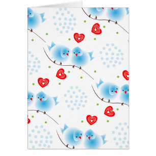 Niedliche Whimsical Fluffy Blue Love Birds Red Hea