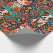 Niedliche Whimsical Folk Art Cat and Dog and Blume Geschenkpapier (Ecke)