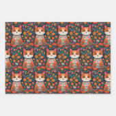 Niedliche Whimsical Folk Art Cat and Dog and Blume Geschenkpapier Set (Vorderseite 3)